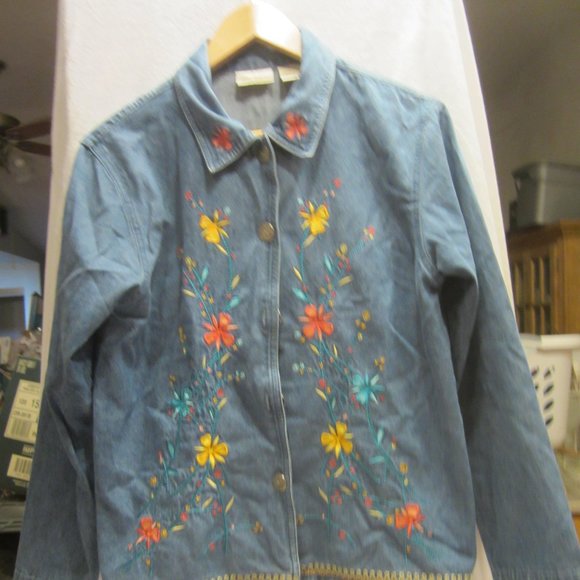 BOBBIE BROOKS DENIM W/FLORAL EMBROIDERED JACKET, SIZE SMALL - Picture 1 of 10